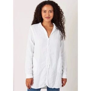 CP Shades White Linen Long Sleeve Button Front Tunic Top, Large